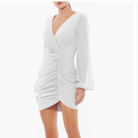 MAC DUGGAL Ruched Long Sleeve Chiffon Cocktail Dress🌴 - Picture 4 of 10